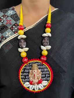 Digital Dress Room - Fabric Lord Ganesha Design Necklace with Earrings Set