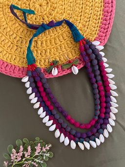 Digital Dress Room - Colourful Fabric Sea Shell Necklace with Earrings Set