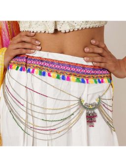BeAbhika - Oxidized Silver Multistrand Waistbelt with Beads Body Chain Red/Green