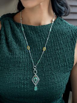 Shaya by CaratLane - Slytherin Pendant Necklace in 925 Silver Yellow/Green