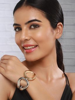 Saraf RS Jewellery - Anti-tarnish18k Dual Toned Quirky Kada Cuff Bracelet (2.4)