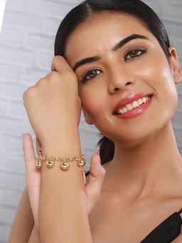 Saraf RS Jewellery - Anti-tarnish18k Gold Toned Balls Charm Paperclip Style Bracelet (2.4)