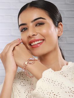 Saraf RS Jewellery - Anti-tarnish Rose Gold Plated Halo Butterfly Charm Link Bracelet (2.4)