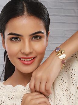 Saraf RS Jewellery - Anti-tarnish Gold Plated Quirky Shaped Stones Link Bracelet (2.4)