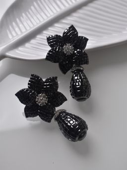 Peach Tassels - Floral Heavy Dangle Earrings