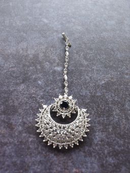 Peach Tassels - Ad Silver Plated White Maang Tikka