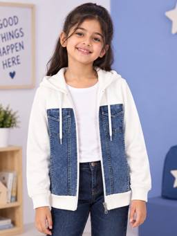 KiddoPanti - White Denim Full Sleeves Regular Hoodie