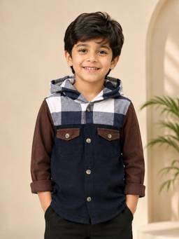 KiddoPanti - Boys Navy Blue Cotton Shirt