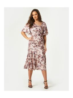 Little Mistress - Elon Mink Floral-Print Satin Asymmetric Midi Dress (S)