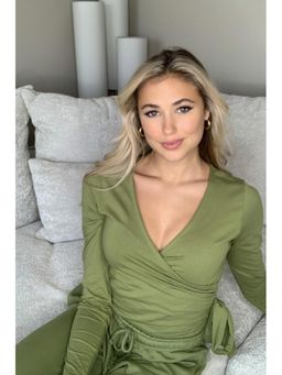 Little Mistress - Khaki Wrap-front Bodysuit Loungewear