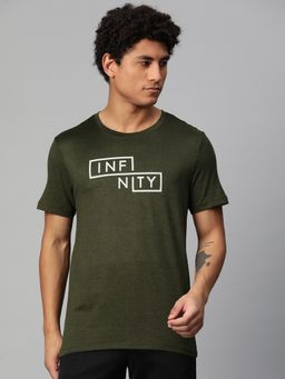 Alcis - Men Typography Printed Anti Static Slim Fit T-Shirt Olive