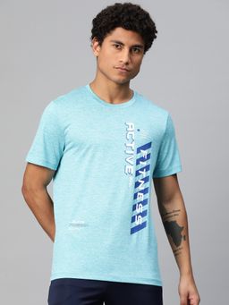 Alcis - Men Typography Printed Anti Static Slim Fit T-Shirt Blue