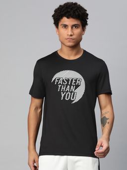 Alcis - Men Printed Anti Static Slim Fit T-Shirt Black