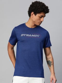 Alcis - Men Typography Printed Anti Static Slim Fit T-Shirt Blue