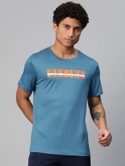 Alcis - Men Typography Printed Anti Static Slim Fit T-Shirt Blue