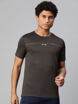 Alcis - Men Typography Printed Anti Static Slim Fit T-Shirt Black