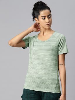 Alcis - Women Striped Dry Tech Slim Fit T-Shirt Green