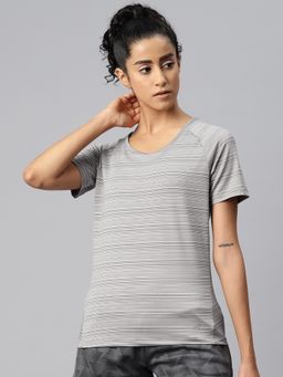 Alcis - Women Striped Dry Tech Slim Fit T-Shirt Grey