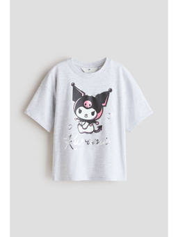 H&M - Girls Grey Printed Cotton T-Shirt