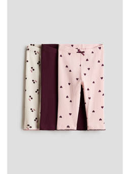 H&M - Girls Pink 3-Pack Cotton Leggings