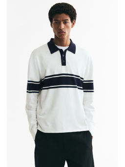 H&M - Men White Loose Fit Knitted Polo Jumper