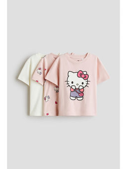 H&M - Girls White 3-Pack Printed Cotton T-Shirts