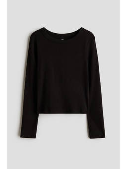 H&M - Girls Black Ribbed Cotton Top