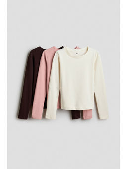 H&M - Girls Brown 3-Pack Long-Sleeved T-Shirts