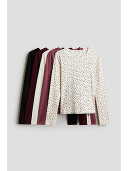 H&M - Girls Pink 5-Pack Long-Sleeved T-Shirts