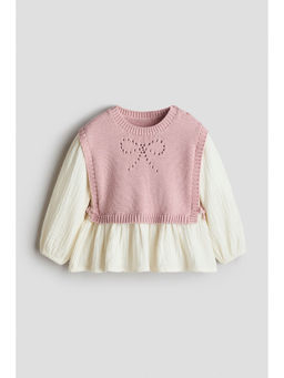 H&M - Girls Pink Bib-Detail Cotton Blouse