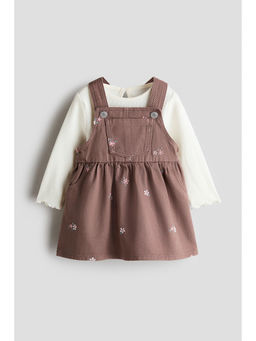 H&M - Girls Brown 2-Piece Dungaree Dress And Top Set
