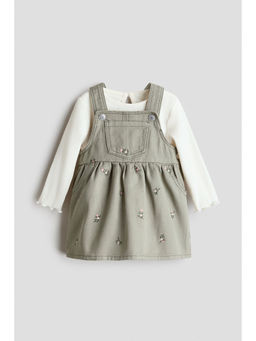 H&M - Girls Green 2-Piece Dungaree Dress And Top Set