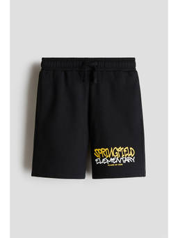 H&M - Boys Black Printed Brushed-Inside Sweatshorts