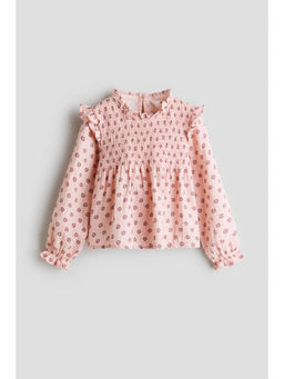 H&M - Girls Pink Smock-Detail Cotton Blouse