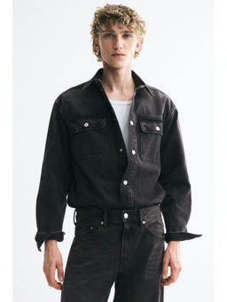 H&M - Men Black Cotton Denim Overshirt