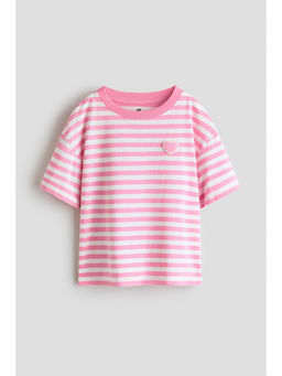 H&M - Girls Pink Appliqued Cotton T-Shirt