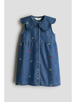 H&M - Girls Blue Embroidered Denim Shirt Dress