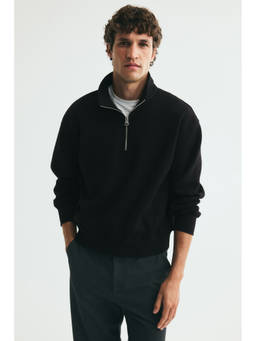 H&M - Men Black Relaxed Fit Zip-Top Sweatshirt