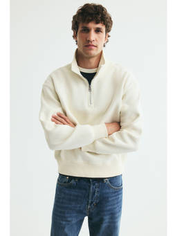 H&M - Men White Relaxed Fit Zip-Top Sweatshirt