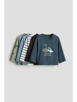 H&M - Boys Blue 5-Pack Long-Sleeved T-Shirts