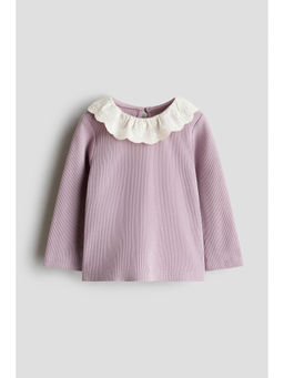 H&M - Girls Purple Collared Rib-Knit Top
