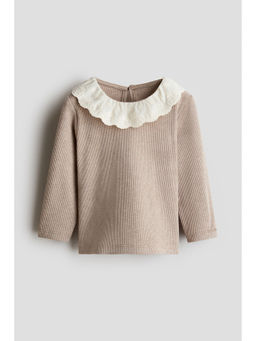 H&M - Girls Beige Collared Rib-Knit Top