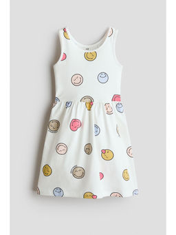 H&M - Girls White Printed Cotton Dress