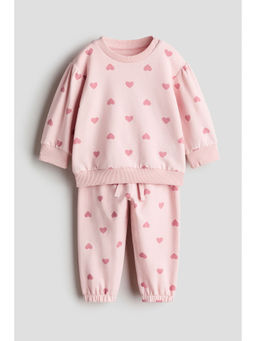 H&M - Girls Pink 2-Piece Printed Fleece Sweatshirt Set
