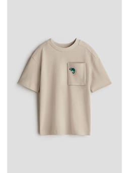 H&M - Boys Beige Embroidery-Motif Pique T-Shirt