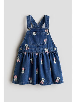 H&M - Girls Blue Printed Denim Dungaree Dress
