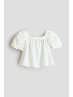 H&M - Girls White Puff-Sleeved Cotton Poplin Blouse