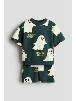 H&M - Boys Green 2-Piece Printed Sweatshirt Set