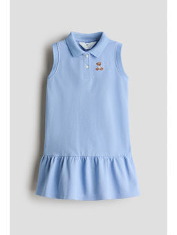 H&M - Girls Blue Embroidery-Detail Pique Dress