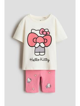 H&M - Girls White 2-Piece Printed Cotton Set